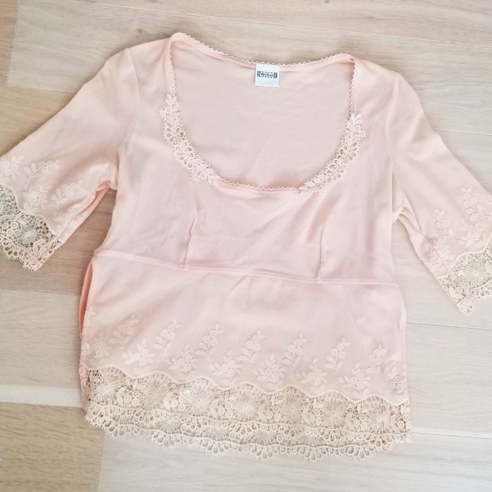 Wolford Size S Pale Peach Pink Mesh Lace Blouse Lingerie